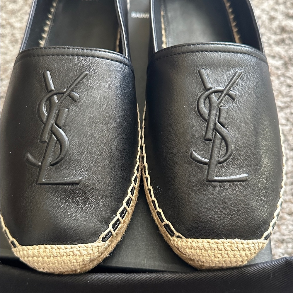 BNIB Authentic Saint Laurent Monogram Lambskin Espadrilles 40.5 Nero Black - Picture 6 of 11